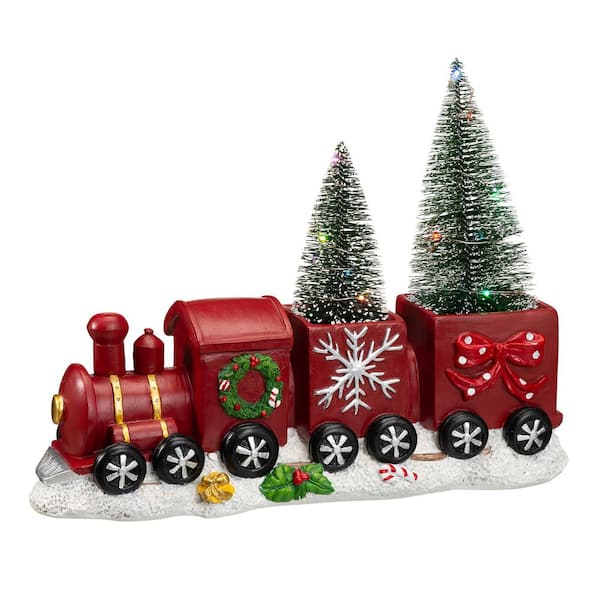 Glitzhome 9.5 in. H Resin Train Table Decor with Light 2009900024 ...