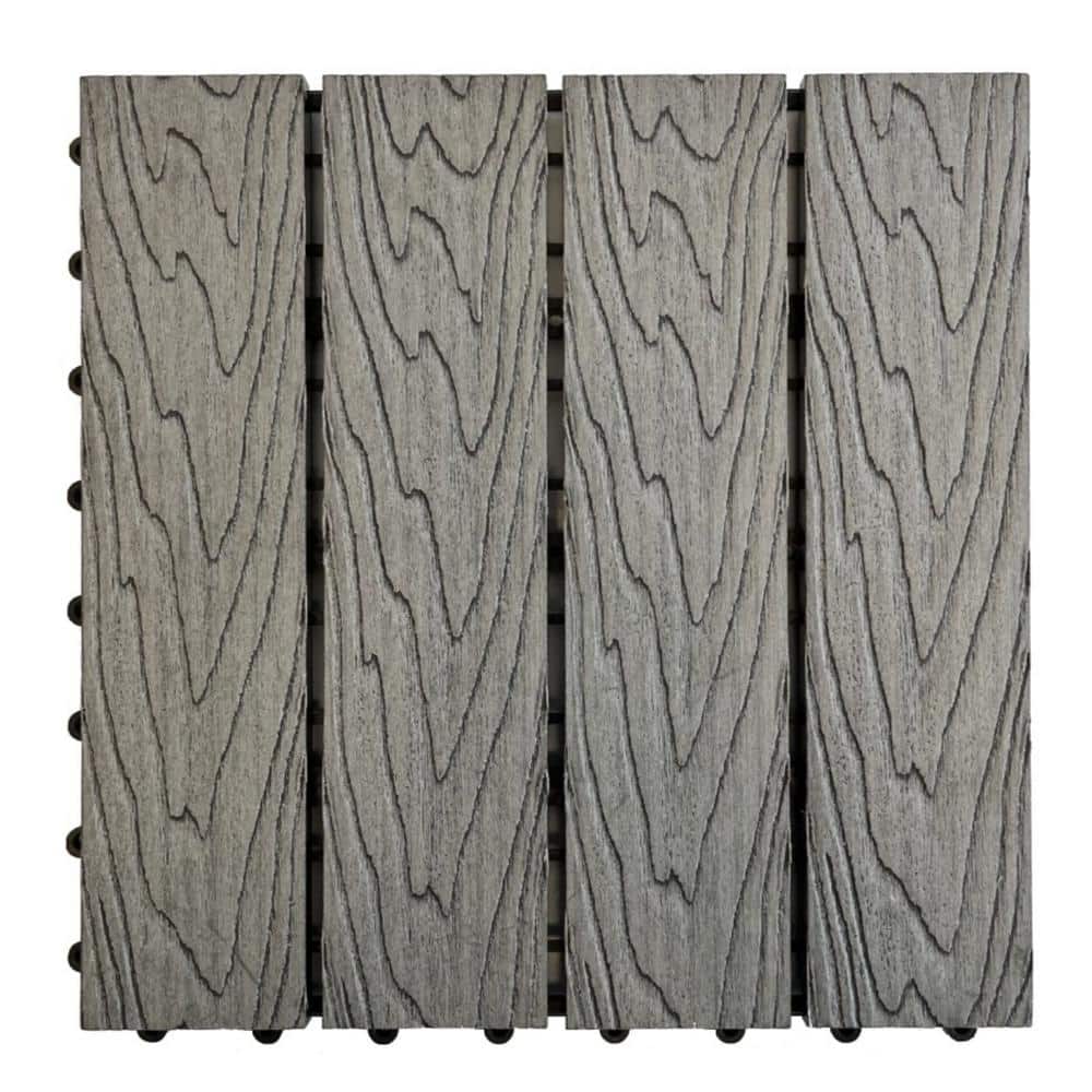 12 in. x 12 in. WPC Composite Interlocking Flooring Deck Tiles with Paralle
