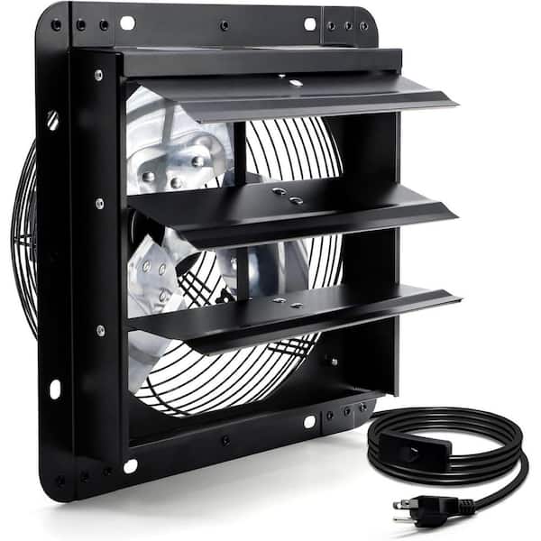 KIWDZFU 12 in. Shutter Exhaust Fan, Wall Mount Attic Fan with Power Cord, 970 CFM, Black
