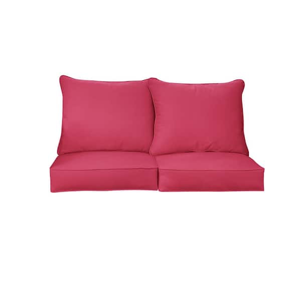 SORRA HOME 23 in. x 23.5 in. Sunbrella Canvas Hot Pink Deep Seating Indoor/Outdoor Loveseat Cushion