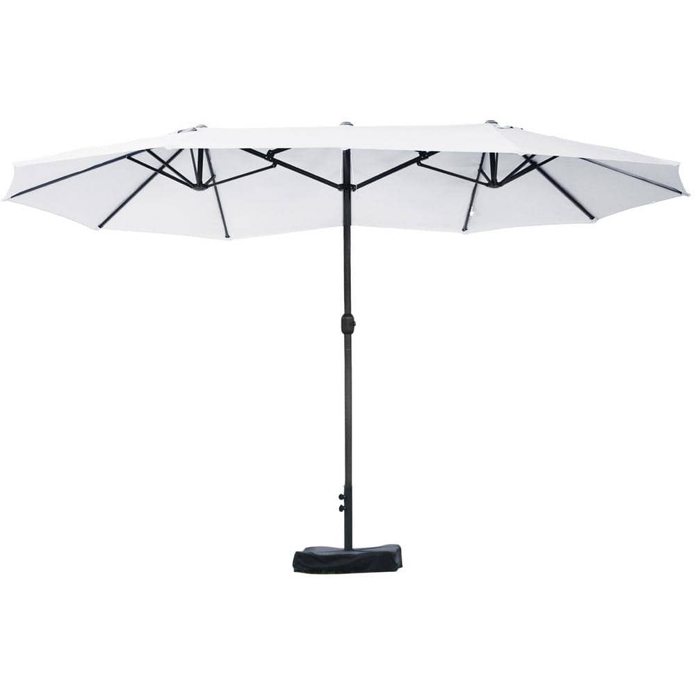 15 ft. x 9 ft. Steel Push-Up Patio Market Umbrella with Base, Sun Protection and Easy Crank in Beige price history on PriceWatchPro