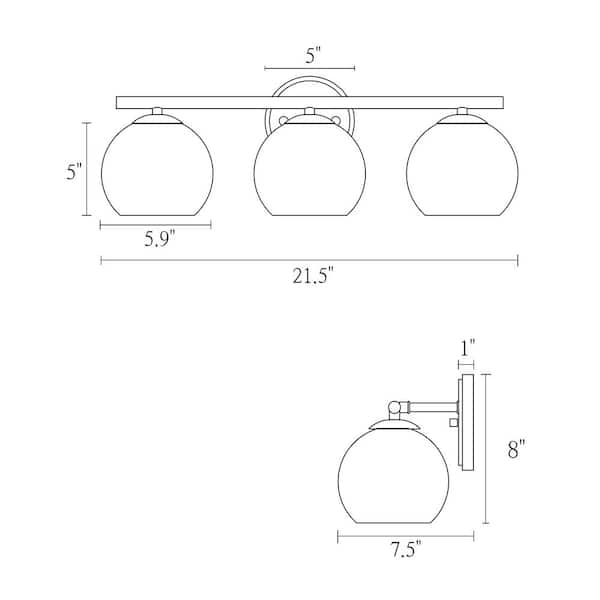 Industrial Black Bathroom Vanity Light, 21.5 in. 3-Light Modern Transitional Globe Wall Sconce with Clear Glass Shades
