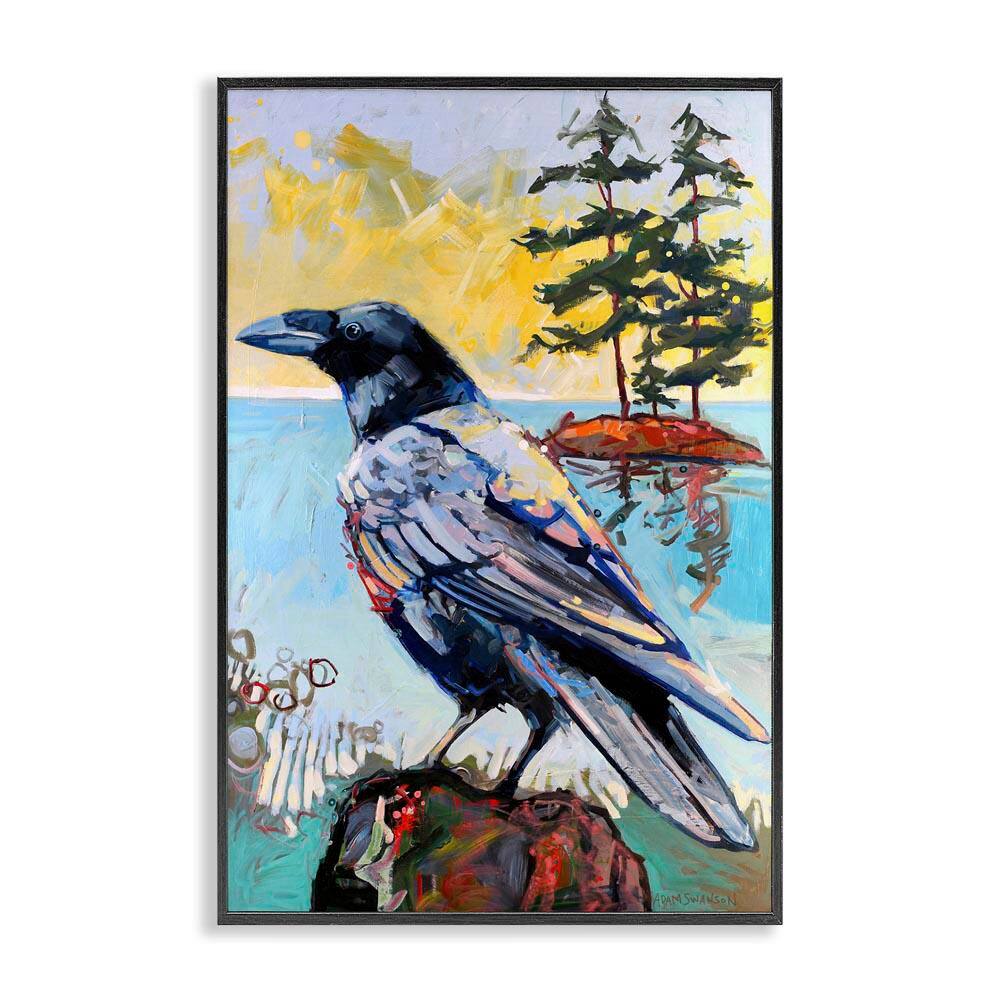Crow in Modern Landscape by Adam Swanson Black Framed Animal Giclee Art Print 24 in. x 16 in. price history on PriceWatchPro