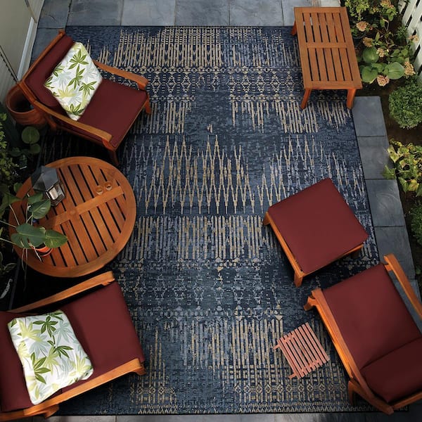 Dolce Blue Nile Indigo 9 ft. x 12 ft. Flatwoven Abstract Indoor/Outdoor Area Rug