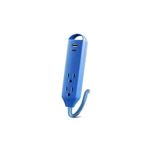 2-Outlet Surge Protector, USB-A 2.4 Amp, USB-C 12-Watt, 400 Joules 6 ft. Braid Cord, Blue