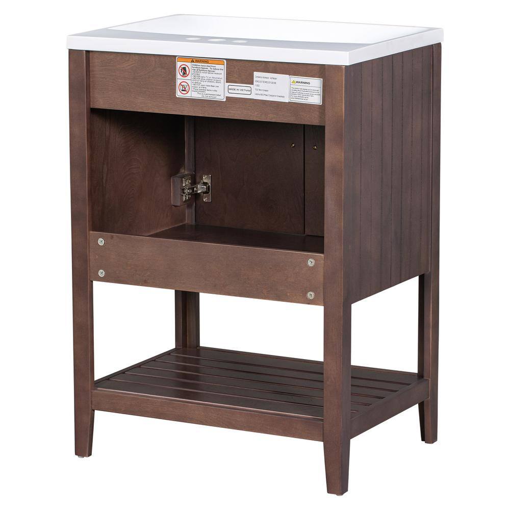 24" Brown Solid Wood Bath Vanity with White Ceramic Sink