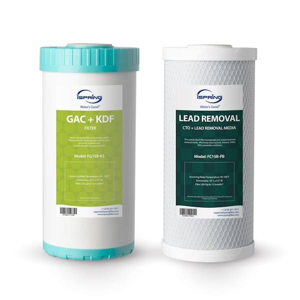 ISPRING Direct Connect US21B-CPB Replacement Filter Set 4.5in.x10in. Undersink Water Filtration, Lead-Removal GAC+KDF Cartridges