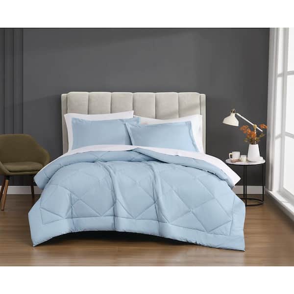 CANNON 3-Piece Light Blue Solid Cotton Percale Full/Queen Comforter Set