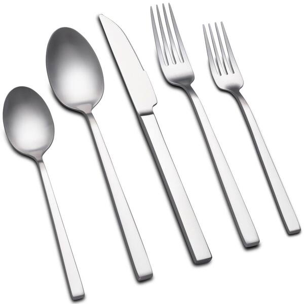 40-Piece Matte Satin Stainless Steel Flatware Set for 8, Modern Silverware Cutlery