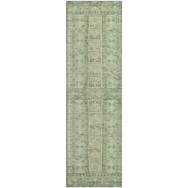 Mayfield Premium Machine Washable Abstract AMF2173 Sage 2 ft. x 7 ft. Runner Rug