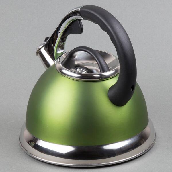 2.6-Quart Chartreuse Creative Home Satin Mist Metallic Stainless Steel Whistling Tea Kettle 