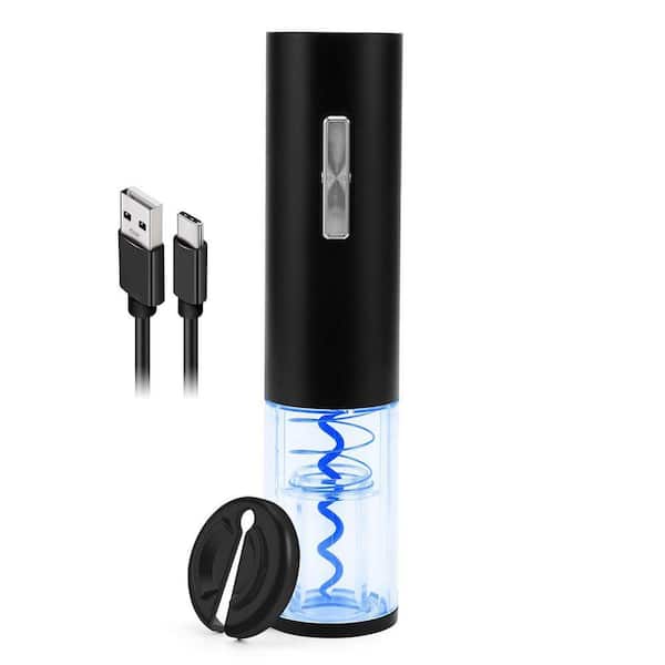 Modern Black Electric Wine Opener Rechargeable Automatic Corkscrew Bottle Opener with Foil Cutter Type-C LED