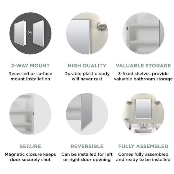 Glacier Bay 16 in. W x 20 in. H Rectangular Recessed or Surface Mount Frameless Beveled Mirror Medicine Cabinet