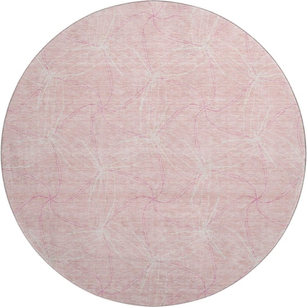 Addison Rugs Mayfield Premium Machine Washable Abstract AMF968 Pink 8 ft. x 8 ft. Round Rug
