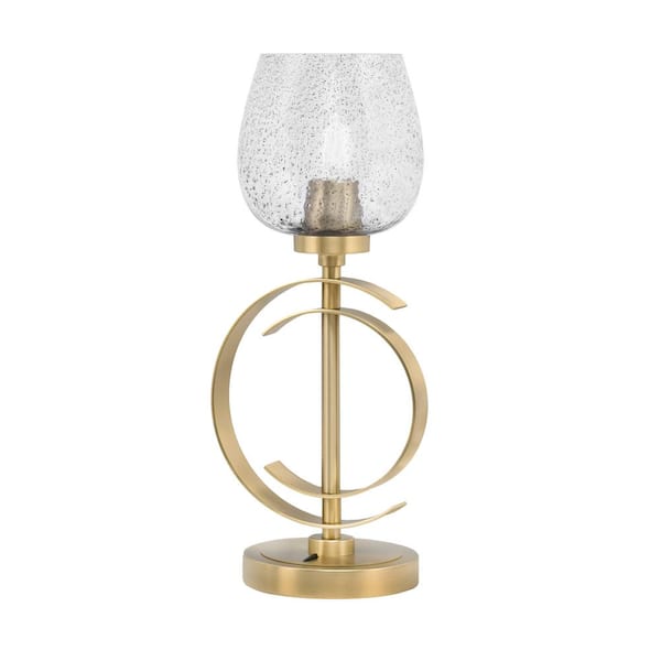 Unbranded Delgado 17.25 in. New Age Brass Desk Lamp, Piano Desk Lamp, with Smoke Bubble Glass Shade