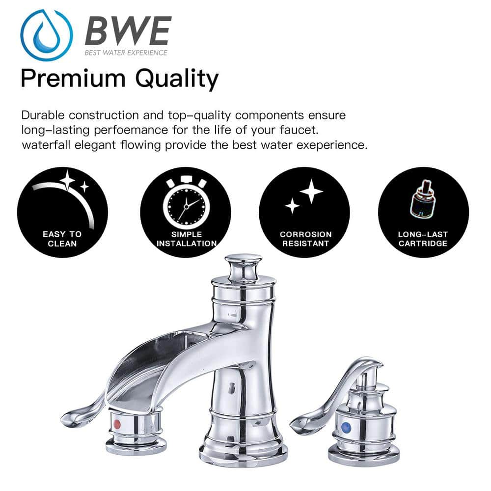 Chrome Widespread Double Handle Waterfall Bathroom Faucet