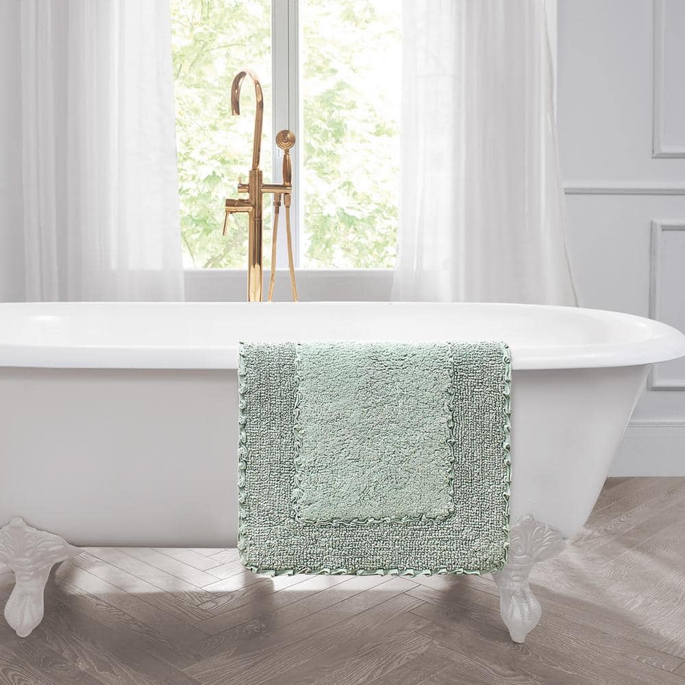 Sage Green Cotton Bath Rug with Ruffle Border, 17"x24"