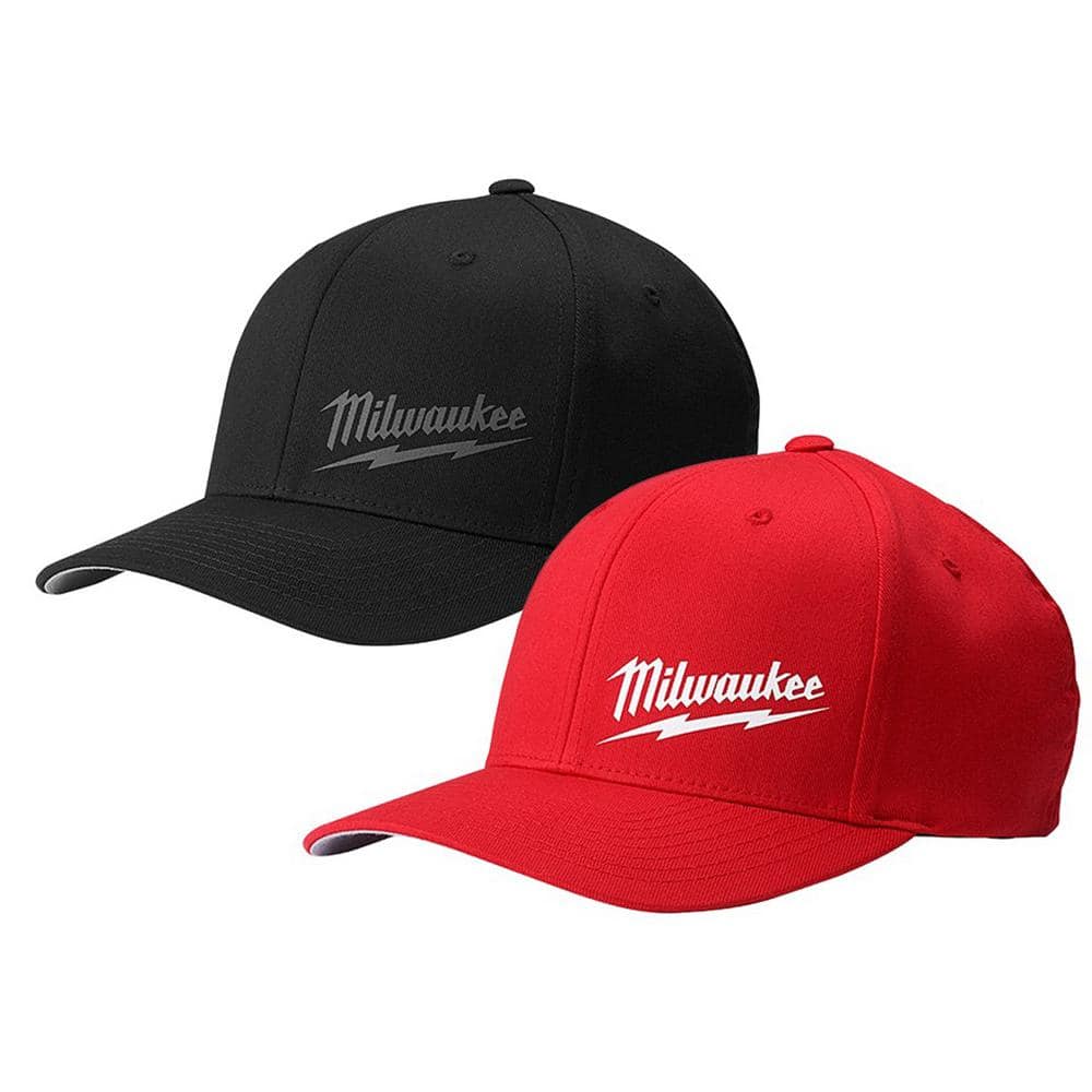 Milwaukee Small/Medium Black Fitted Hat Fitted Hat Home with - Depot (2-Pack) The Red Small/Medium 504B-SM-504R-SM