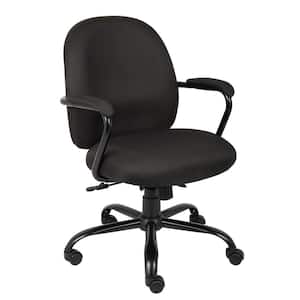 Manager Desk Chair Black Crepe Fabric Black Steel Frame and Base Padded Arms 300 lbs. Capacity Pneumatic Lift