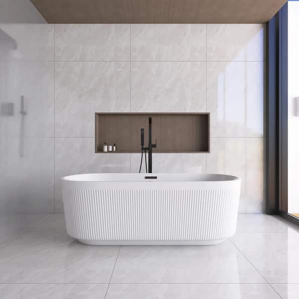 JimsMaison 67 in. x 32 in. Acrylic Freestanding Flatbottom Soaking Bathtub in Glossy White