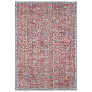 Savannah Red/Blue 8 ft. x 10 ft. Distressed Floral Area Rug