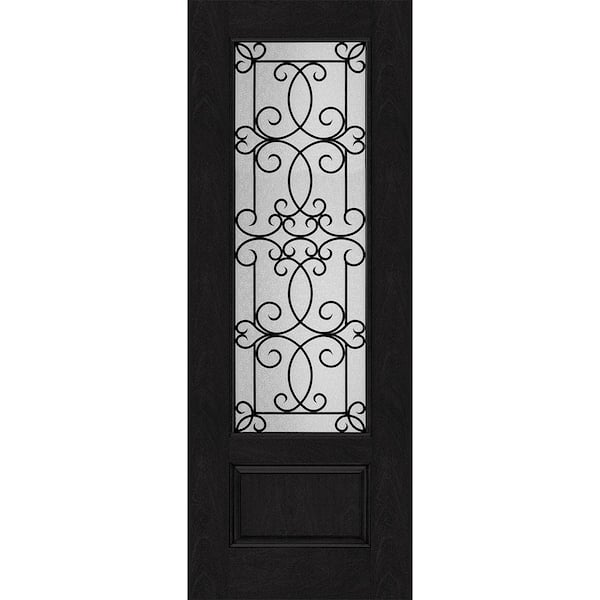 Steves & Sons Regency 36 in. x 96 in. Universal Handing 3/4Lite Georgian Decorative Glass Onyx Mahogany Fiberglass Front Door Slab
