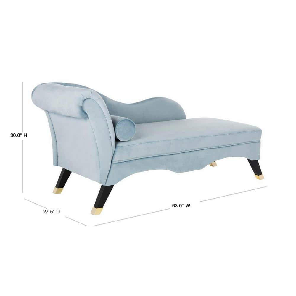 Slate Blue Velvet Art Deco Chaise Lounge with Gold Embellishments