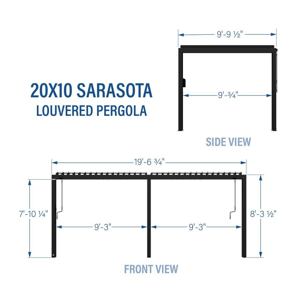 Sarasota Black Steel Louvered Pergola with Canopy