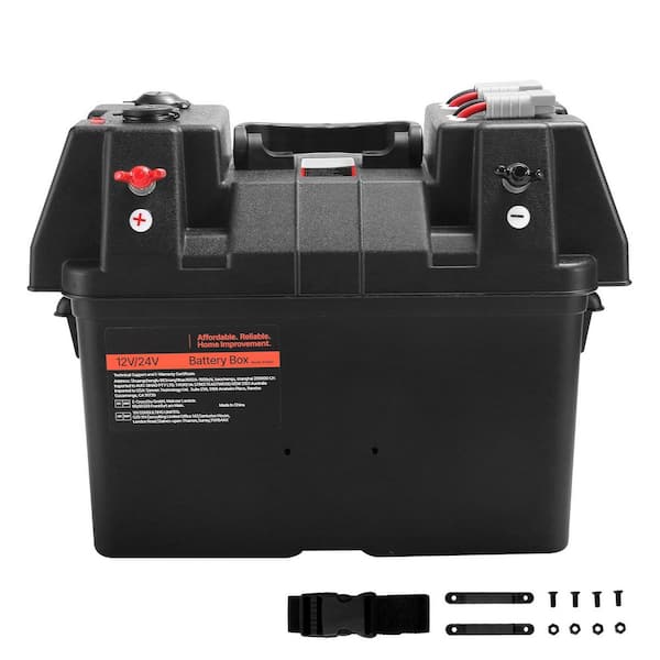 Battery Box, Group 24/31 Trolling Motor Battery Box, 12-Volt/24-Volt Marine Batteries Case with PP Shell and Dual Straps