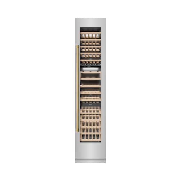 ZLINE Kitchen and Bath Autograph Edition 18 in. Triple Zone 68-Bottle Right Hinge Column Wine Cooler in Stainless Steel with Gold Accents