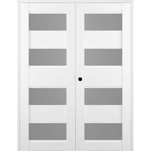 Della 36 in. x 80 in. Right Handed Active 4-Lite Frosted Glass Bianco Noble Wood Composite Double Prehung French Door