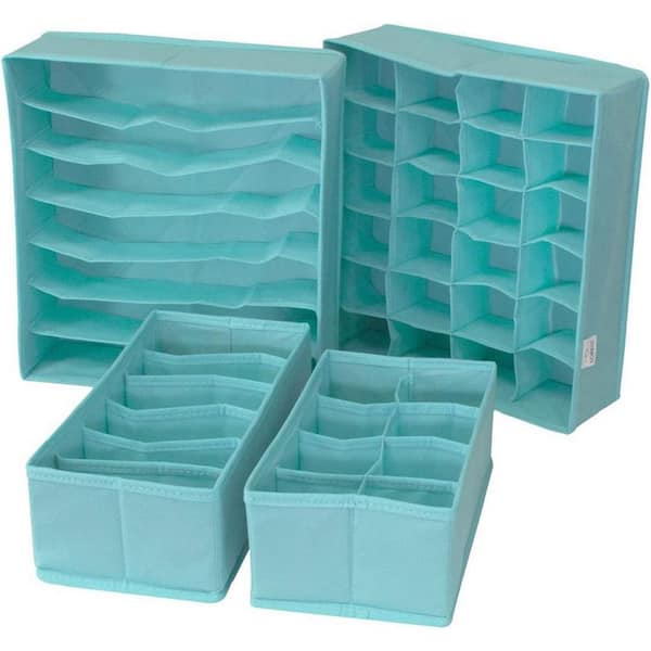 Sorbus 13.18 in. H x 3.54 in. W x 6.1 in. D Aqua Foldable Drawer Dividers Storage Boxes Cube Storage Bin (4-Pack)