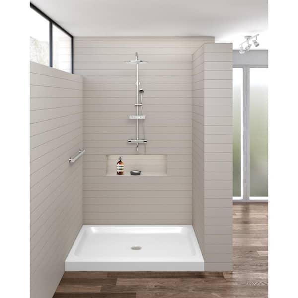 30 in. L x 60 in. W Alcove Threshold Shower Pan Base with Right Drain in White