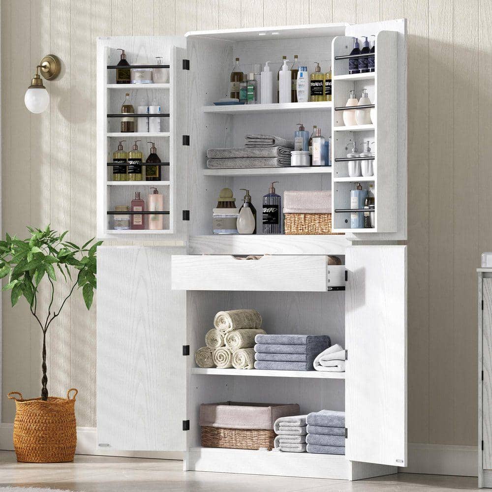 Nestfair White 72 in. Tall Kitchen Pantry Cabinet Curved Design