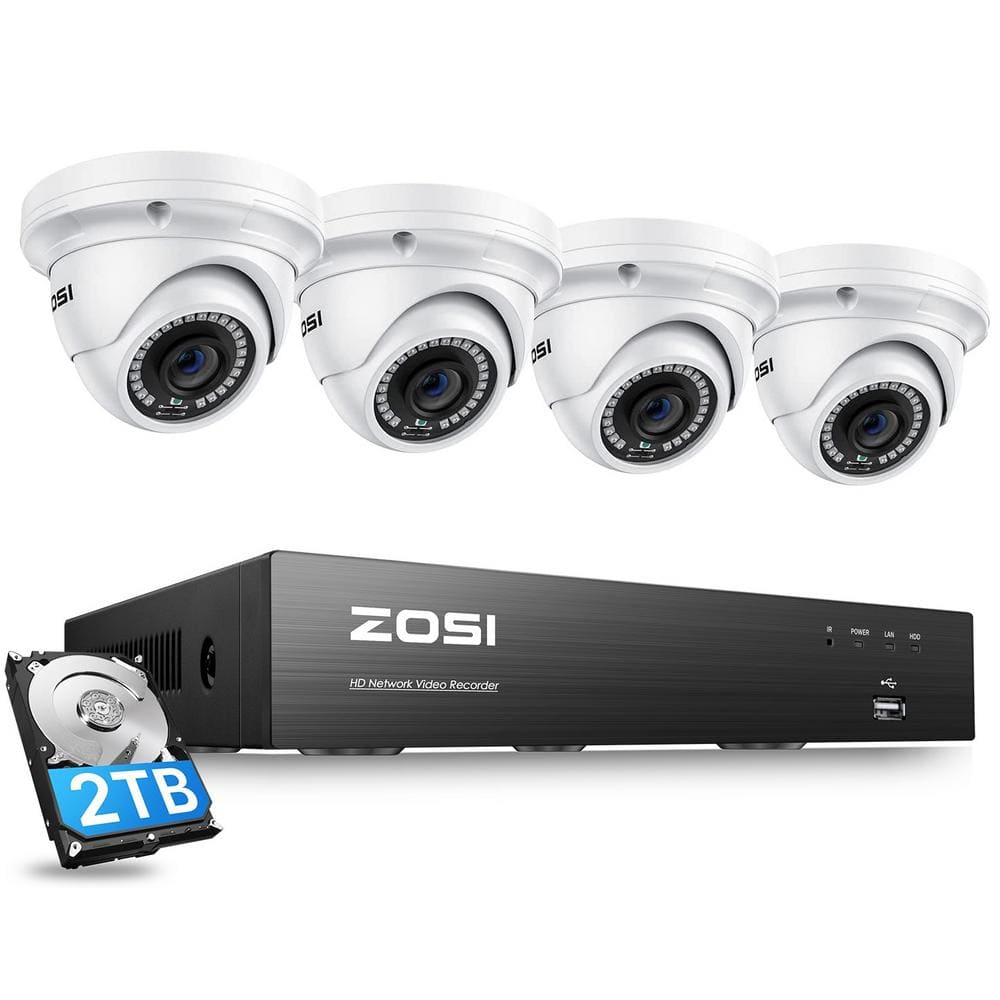 4K 8-Channel POE 2TB NVR Security System with 4-Wired 5MP Outdoor Dome Cameras -  ZOSI, 8HN-4295W4-20