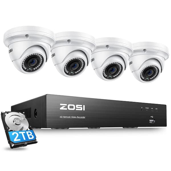 ZOSI 4K 8-Channel POE 2TB NVR Security System with 4-Wired 5MP Outdoor Dome Cameras