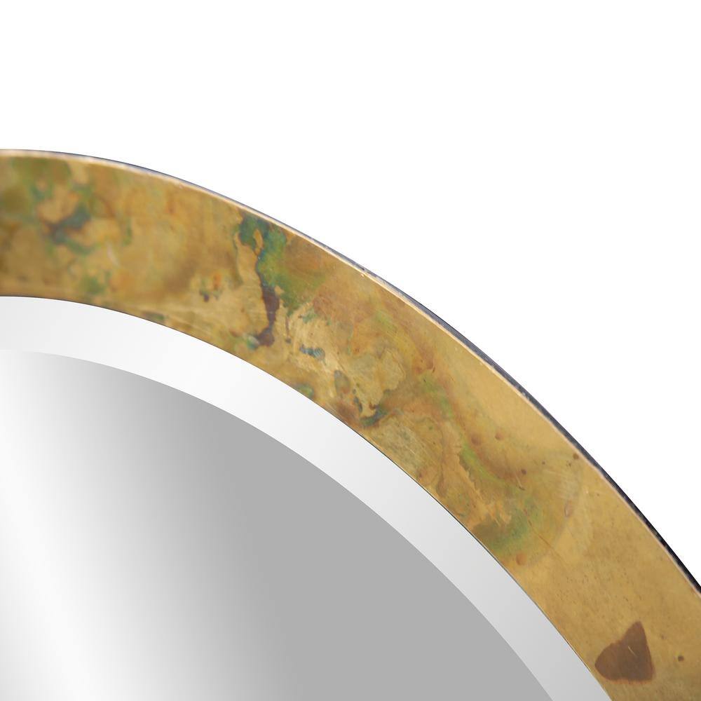 Round Bronze Leather Accent Wall Mirror, 13-inch