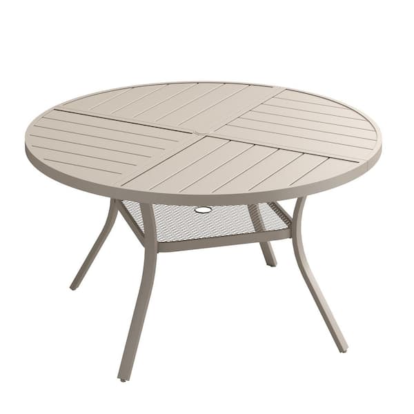 40.6 in. Sandshell Round Outdoor Metal Patio Dining Table for 4, All-Weather Lawn Garden Table