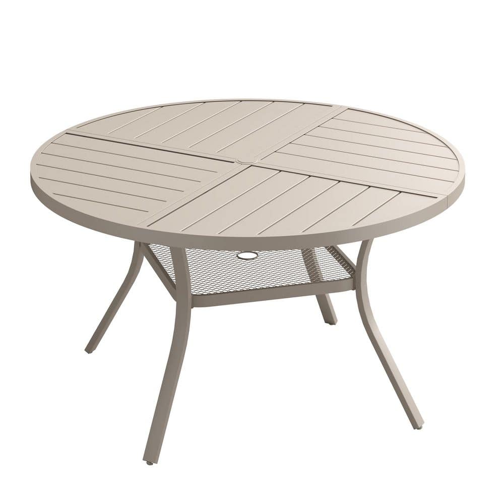 47.2 in. Sandshell Round Metal Outdoor Dining Table with Umbrella Hole for Patio Garden price history on PriceWatchPro