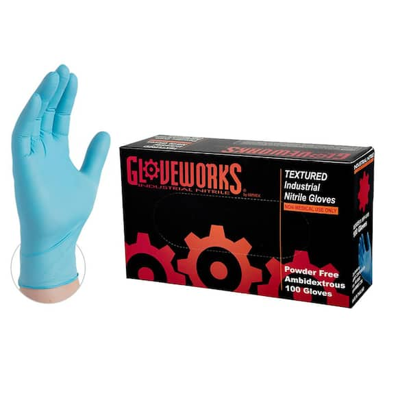 AMMEX Gloveworks Large Blue Nitrile Industrial Powder-Free 5-Mil Disposable  Gloves (100-Count) IN46100BX - The Home Depot