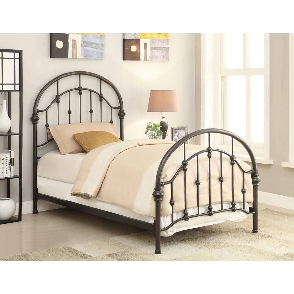 Rowan Twin Dark Bronze Metal Frame Bed with Upholstered Headboard