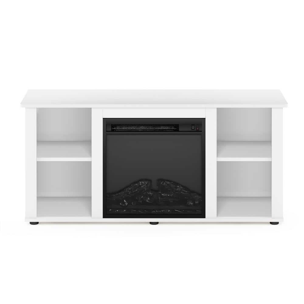 Solid White Composite Wood TV Stand with Electric Fireplace