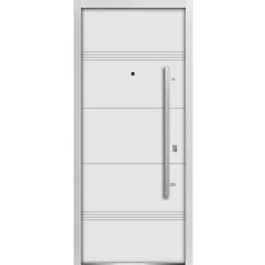 Deux 1705 36 in. x 80 in. Single Panel Left-Hand/Inswing White Finished Steel Prehung Front Door with Handle