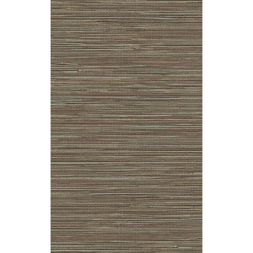 Brown and Blue Textured Grasscloth Wallpaper