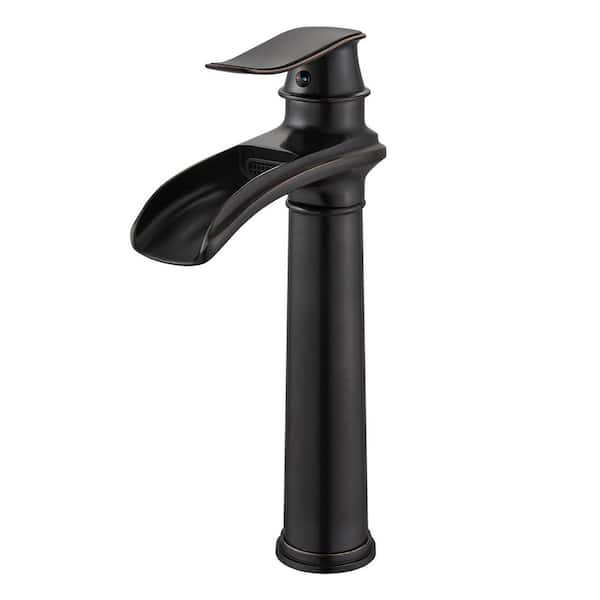 Unbranded Waterfall Single Hole Single Handle Tall Spout Bathroom Vessel Sink Faucet With Drain Assembly in Oil Rubbed Bronze