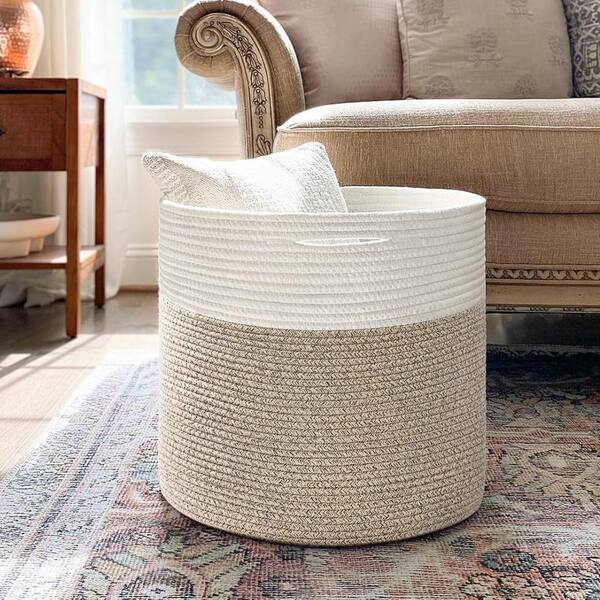 Brown 16 in. x 14 in. Cotton Decorative Basket Set of 1 with