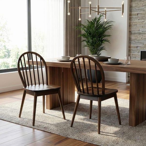 Astra Dark Brown Solid Wood Chair with Windsor Back (Set of 2)