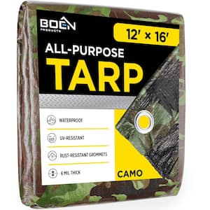 16 ft. W x 12 ft. L Camouflage Poly Heavy-Duty Tarp Cover Waterproof Tarpaulin Great for Canopy Tent Boat RV