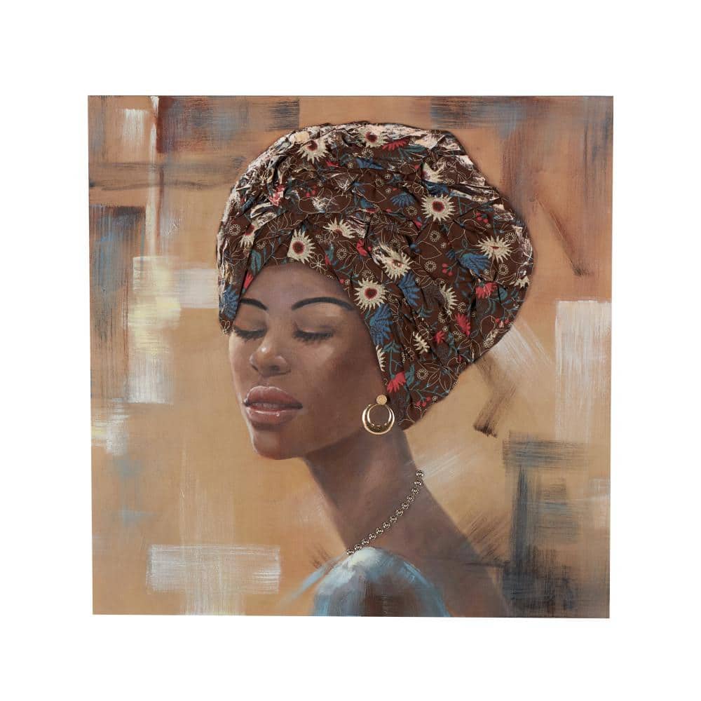 Framed 1-Panel Woman Art Print with 3D Fabric Headwear And Gold Jewels 40 in. x 40 in. price history on PriceWatchPro