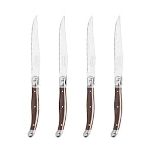 French Home 4.5 in. Stainless Steel Full Tang Serrated Steak Knives with Chocolate Brown Acrylic Handles, Set of 4